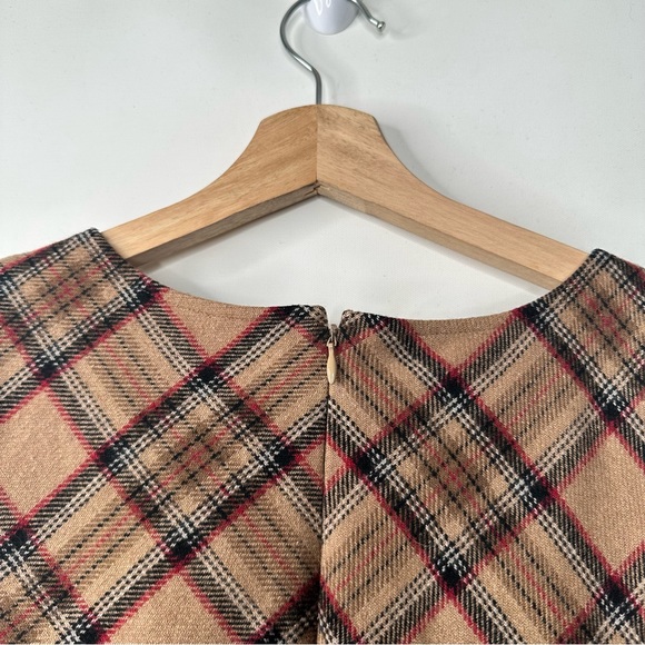 🔴 SOLD- VTG Talbots Tan Plaid Wool Blend Sleeveless Jumper Dress Academia - Picture 3 of 5